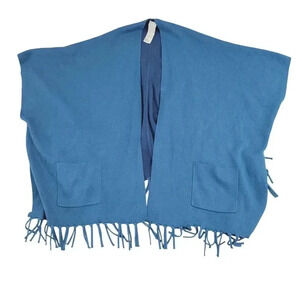 Chico's L/XL Blue Fringe Open Front Cardigan Poncho 28CT